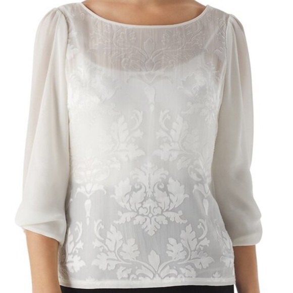 White House Black market 3/4 Bow sleeve burnout, blouse. - Picture 3 of 11